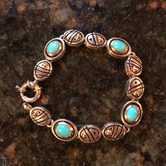 Turquoise bracelet. 18 kt & sterling silver